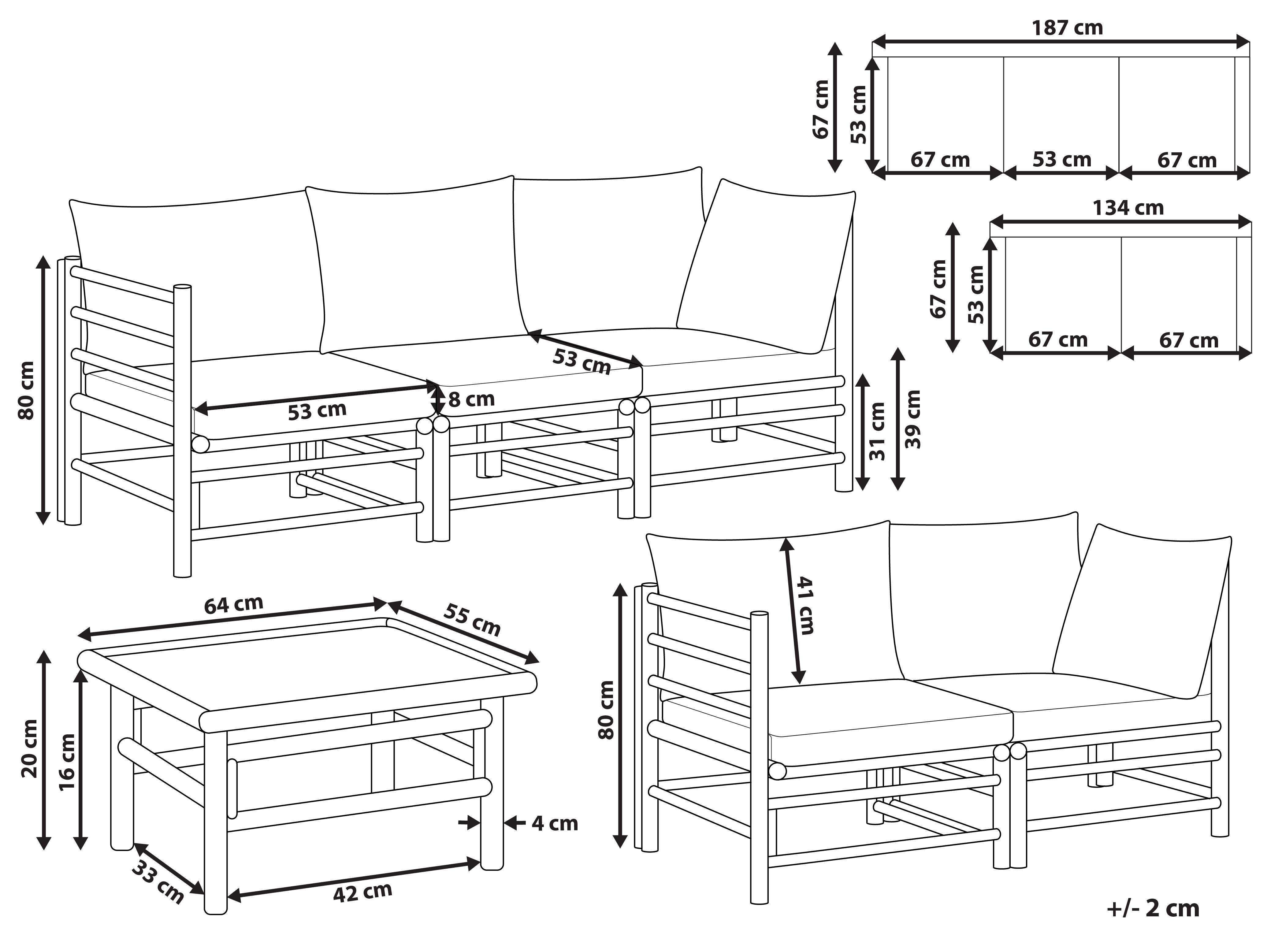 Loungeset met tafel 5-zits CERRETO Bamboehout Taupe