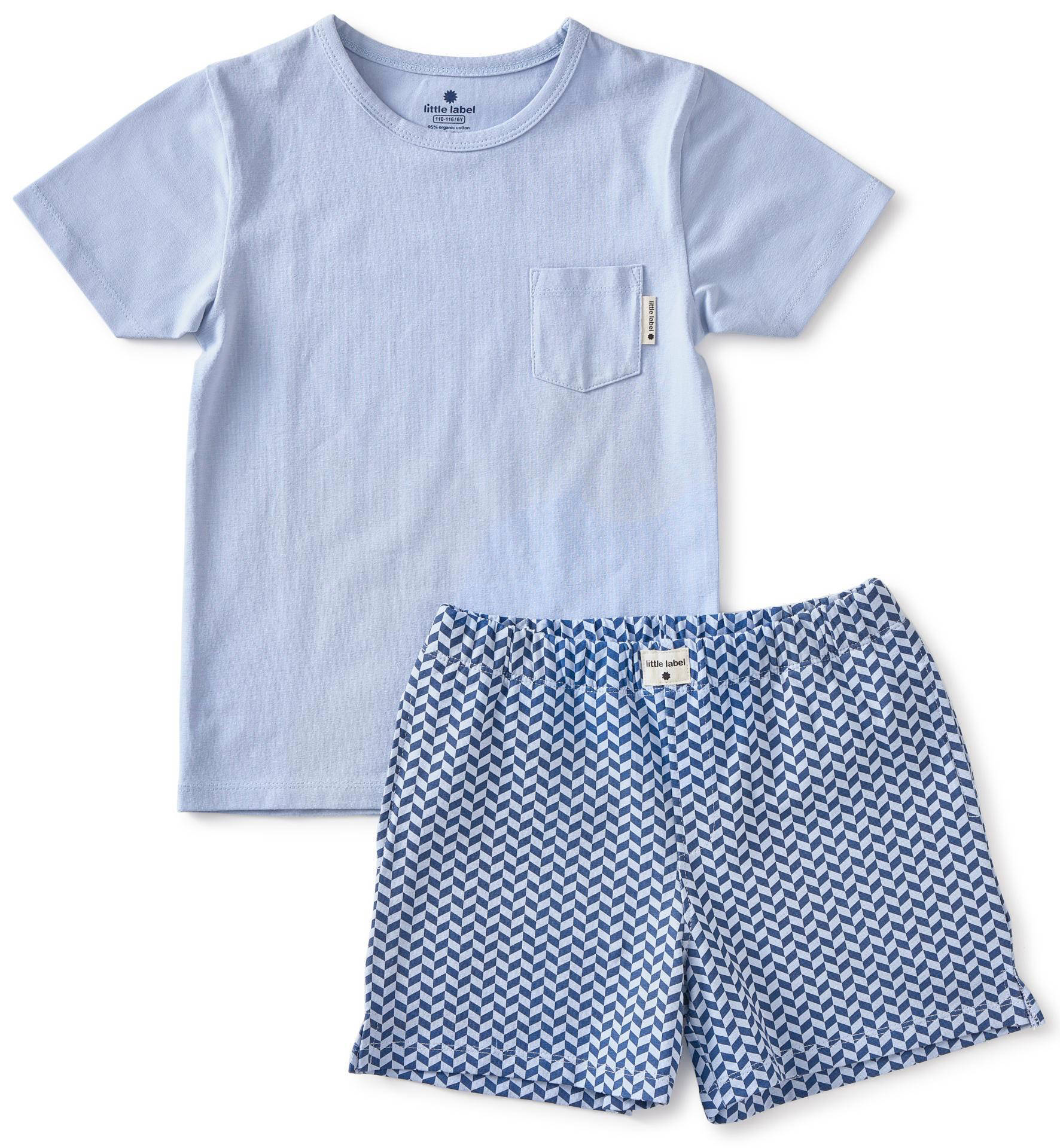 Little Label shortama met all over print van katoen blauw/grijs