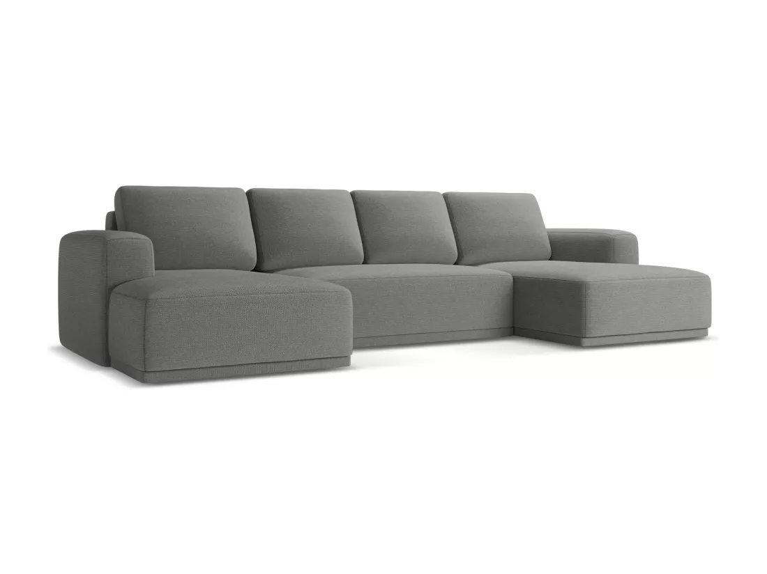 Canapé d'angle panoramique convertible en tissu chenille - éléphant - KAILA