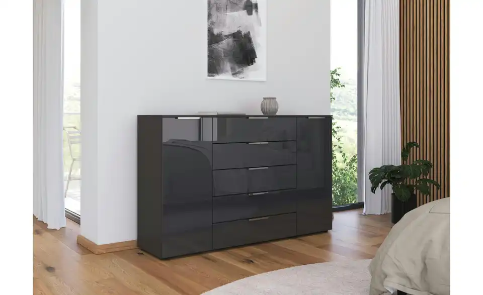 Sideboard Basaltgrau, Graphit Front: Glas, Oberboden: Dekor 160 cm verchromt