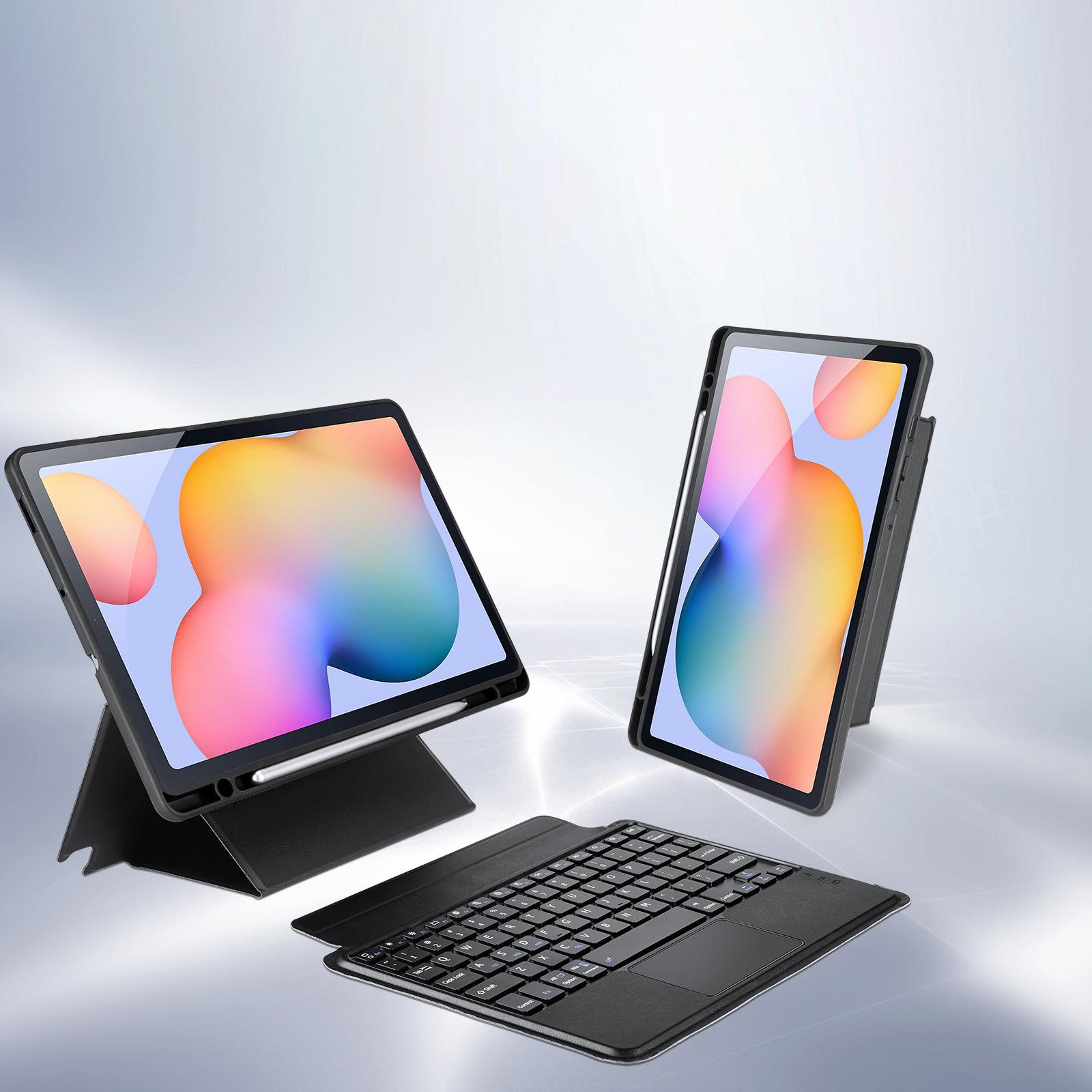 2in1 Samsung Galaxy Tab S6 Lite (2024/2022/2020) Leder Tasche Magnetische Bluetooth Tastatur   S-Pen Halterung (QWERTY) - Schwarz