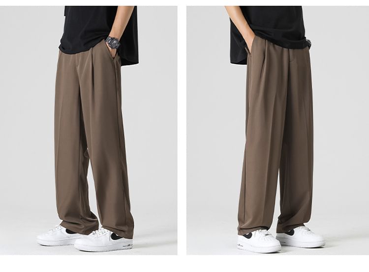 Ninine - Mid Rise Plain Loose Fit Dress Pants