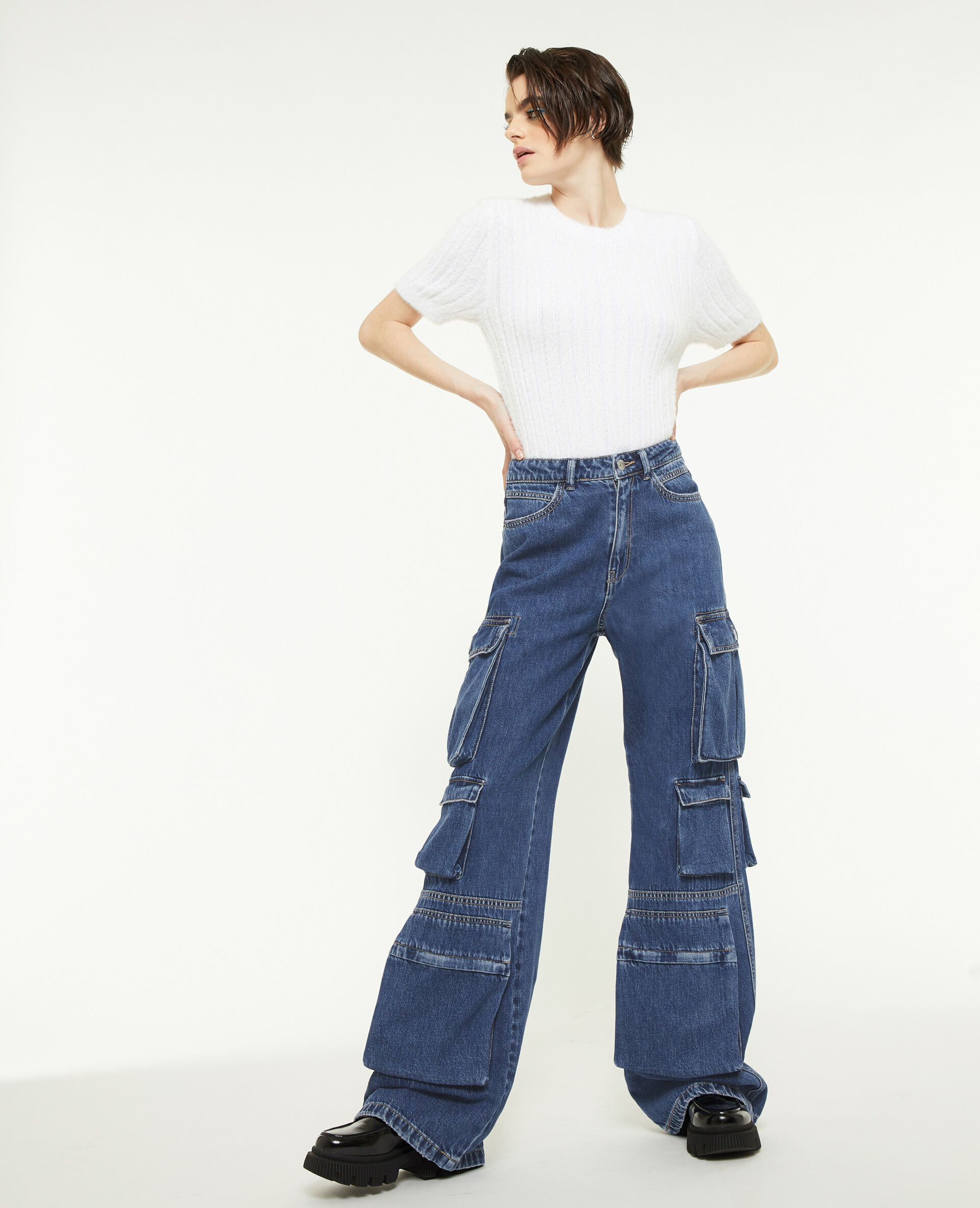 Jean cargo large multipoche - Bleu