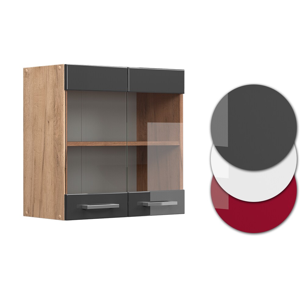 Vicco Hängeglasschrank Küchenschrank Küchenzeile R-Line 60 cm Eiche Anthrazit Tür Fächer