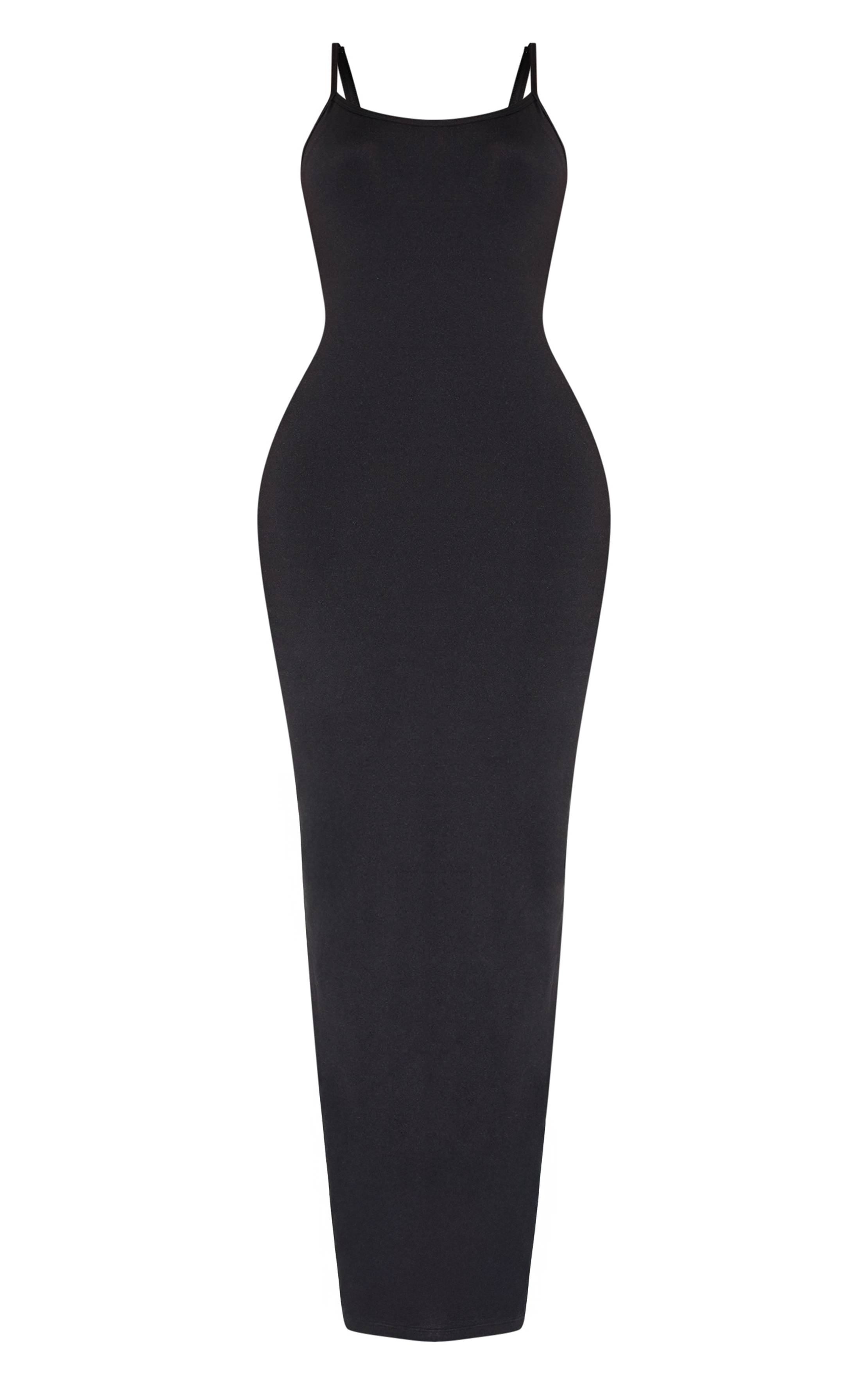 Noir Robe Longue À Bretelles Sculptante Avec Gaine Intégrée Shape