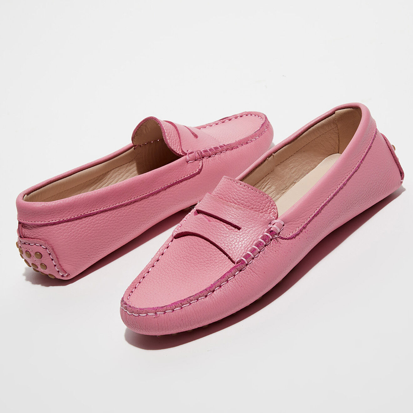 Loafers Mocassins en Cuir grainé Jade roses