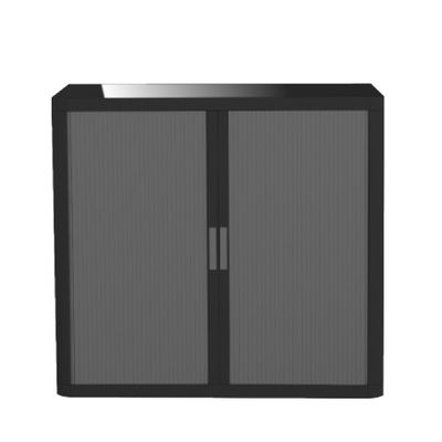 Armoire basse à rideaux EASY OFFICE - 110 x 104 x 41,5 cm - Corps noir - Rideaux et poignée anthracite