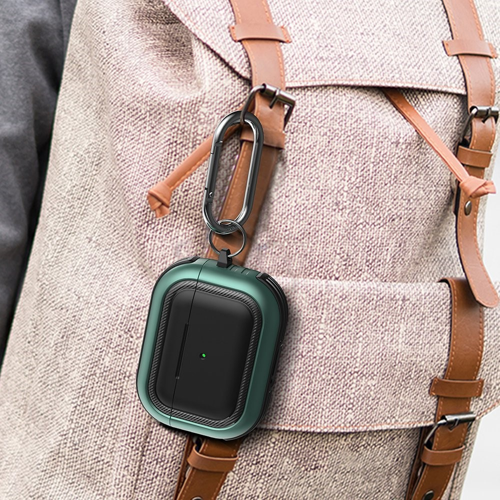 AirPods Pro Hybrid Hardcase Schutzhülle TPU Bumper mit Karabinerhaken - Schwarz / Weiss