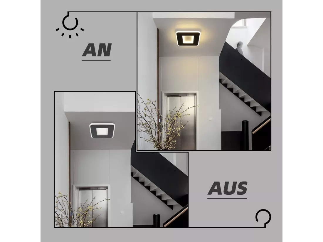 NETTLIFE Plafonnier LED 23W noir 24cm lampe de cuisine blanc chaud design moderne lampe de chambre carré couloir pour salon
