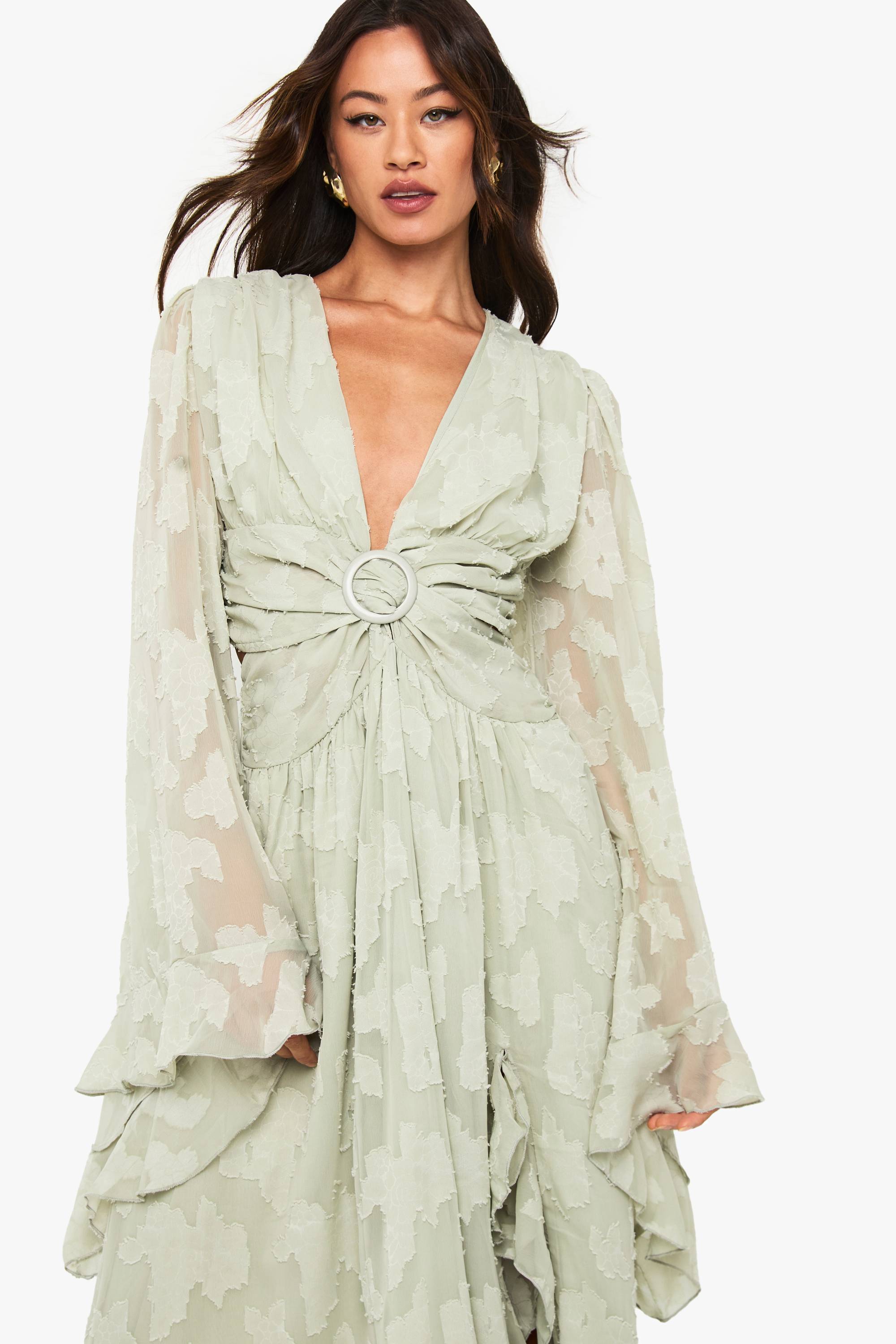 boohoo Robe Longue Texturée À Découpes Pour Grande Taille