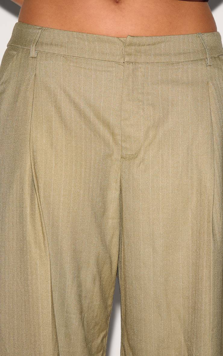 Vert Olive Pantalon Droit Tailleur À Rayures Tennis Tissé Premium Plus