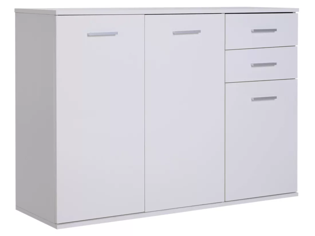 HOMCOM Buffet meuble de rangement 2 tiroirs coulissants 2 placards étagère réglable panneaux particules blanc