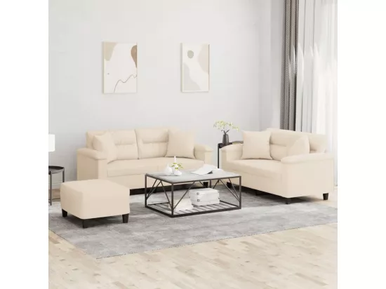 Ensemble de canapés 3 pièces avec coussins Beige Tissu microfibre