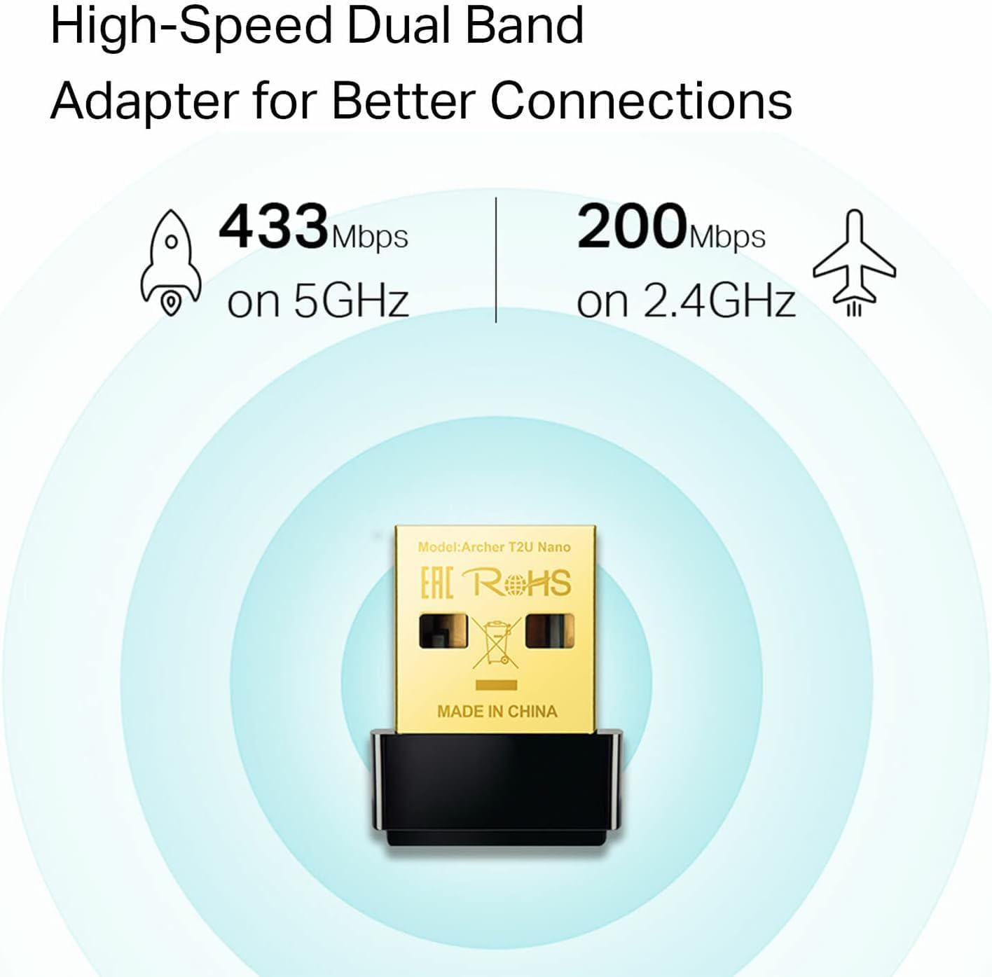 (433 Mbit/s / 200 Mbit/s) AC600 Dualband USB 2.0 WLAN / WiFi Stick Dongle Netzwerk Adapter 802.11ac/a/b/g/n (Archer T2U Nano) - Schwarz