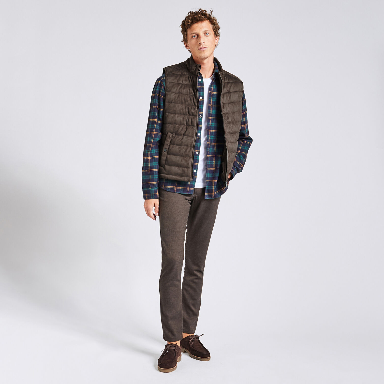 Doudoune sans manche aspect velours Camel