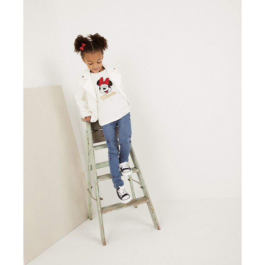 T-shirt manches longues print Minnie Disney à strass pour fille - Ecru