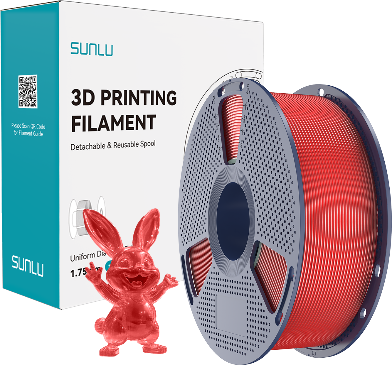 SUNLU  PVB Transparent Red, 1,75 mm / 1000 g    Filament für makellos glatte, keramikähnliche Oberflächen in Transparent Red