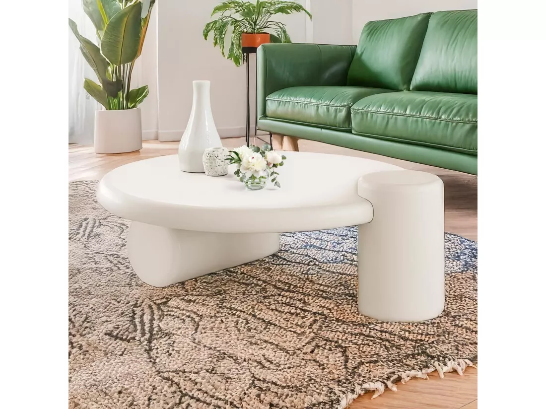 Table basse ronde asymétrique 100cm Yang Crème