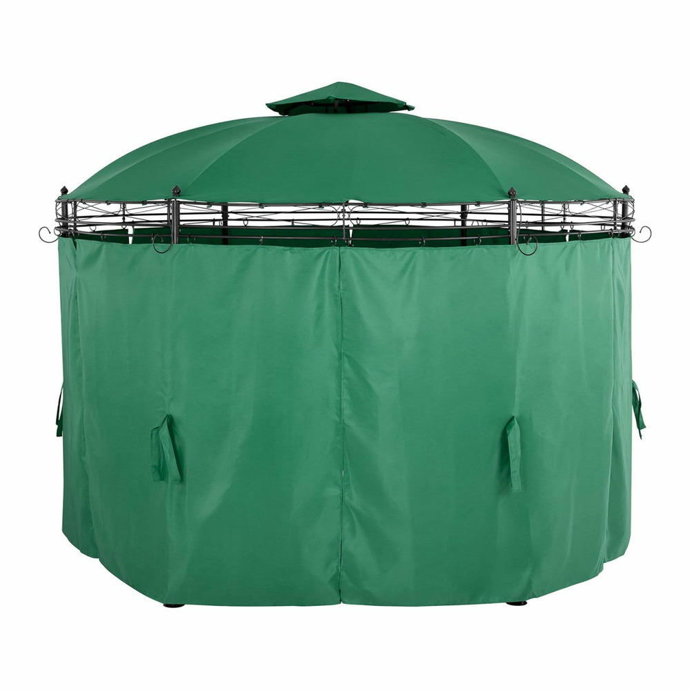 Pergola pavillon barnum tonnelle tente abri gazebo de jardin terrasse beige vert - diamètre 3,50 m - 180 g/m²