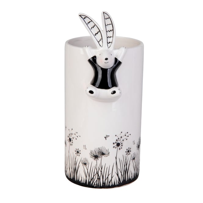 Vase - mit Hase und Blumen - ca. 12,5 x 10,5 x 24 cm