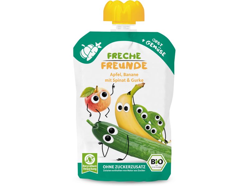 Freche Freunde Quetschbeutel Apfel Banane Spinat & Gurke Bi Bio-Apfel-Bananenpüree mit Gemüse