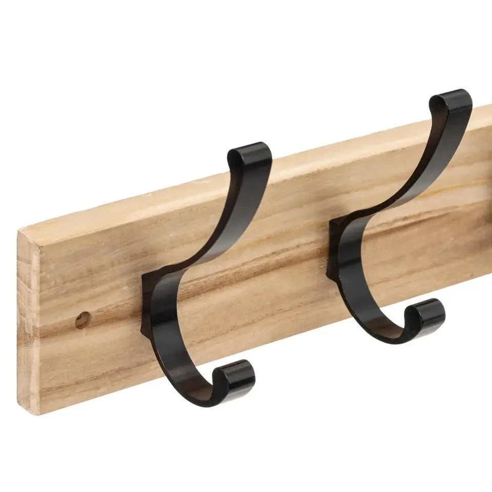 5Five Kapstok rek voor wand/muur - lichtbruin/zwart - 4x ophanghaken