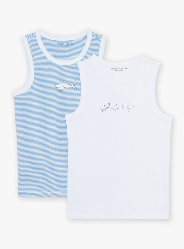 Lot de 2 débardeurs écrus en coton biologique thème requin