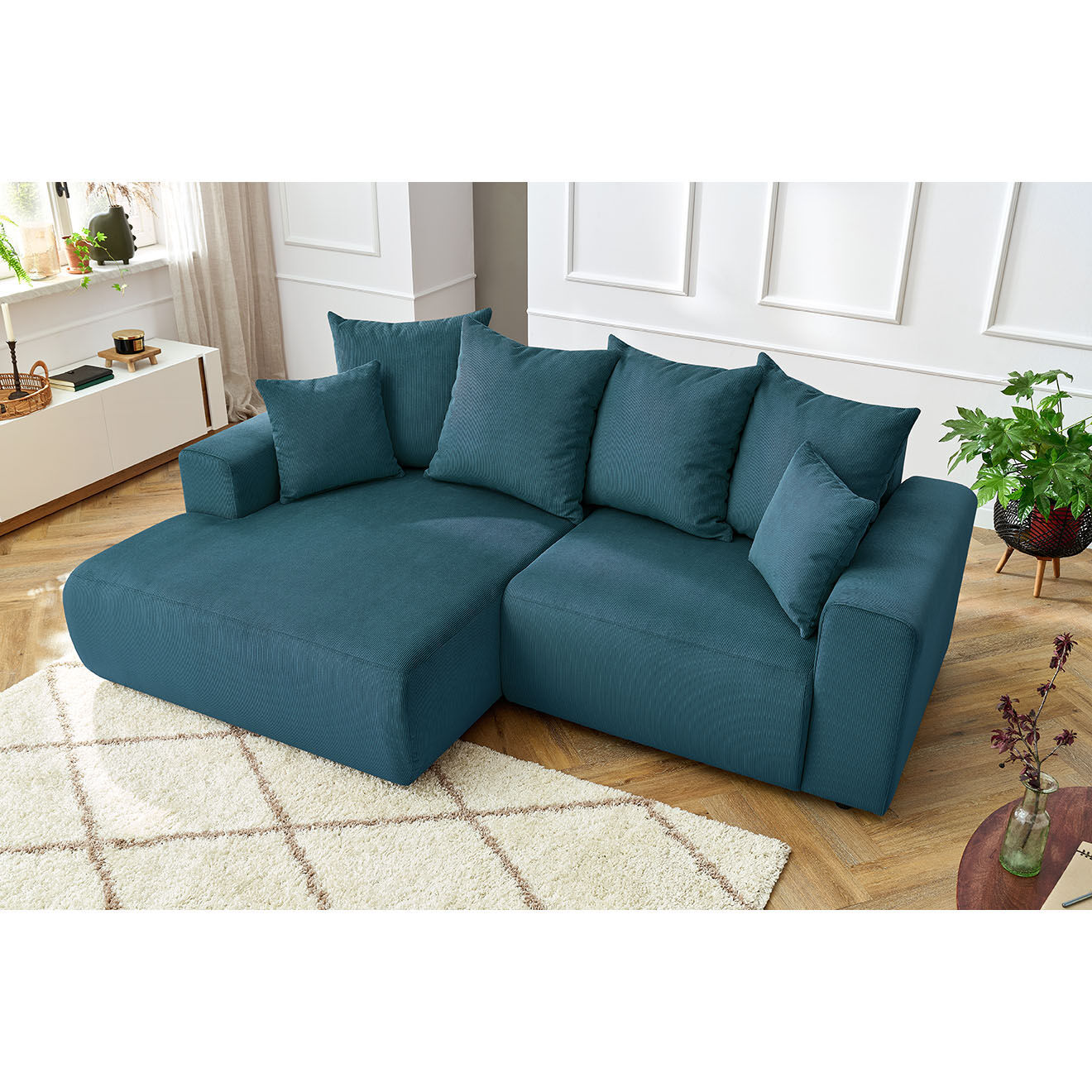 Bobochic Canapé d'angle fixe gauche Enjoy bleu foncé - 237x147x95 cm