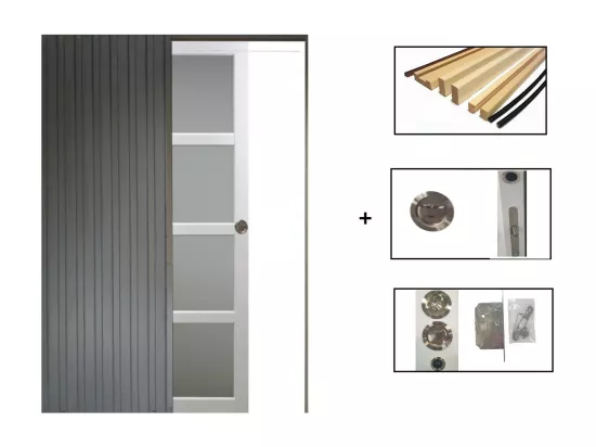 Porte Coulissante Tana Blanc Vitrée H204 X L63 + Systeme De Galandage Et Kit Finition Inclus Gd Menuiseries