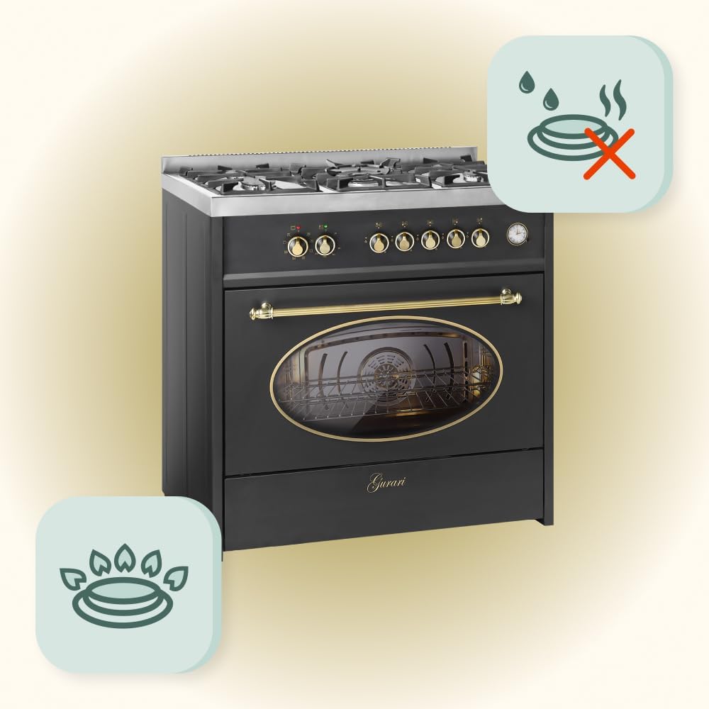 Gas Standherd GCH E 914 BL Retro Gasherd mit Elektrobackofen 90 cm Nostalgie Range Coocker 121L | Heißluft | Grill | 5 Hochwertige Brenner | 4 kw WOK | Erdgas/Propangas | Inkl. WOK Adapter
