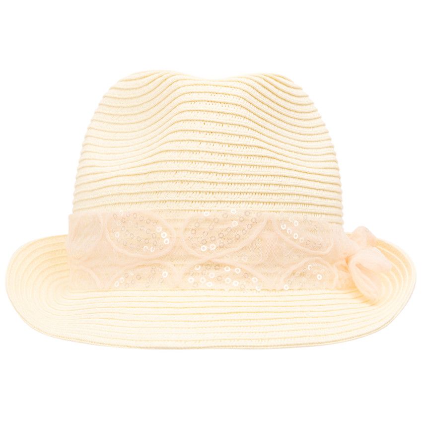 Chapeau trilby en paille avec galon à sequins pour fille - Rose