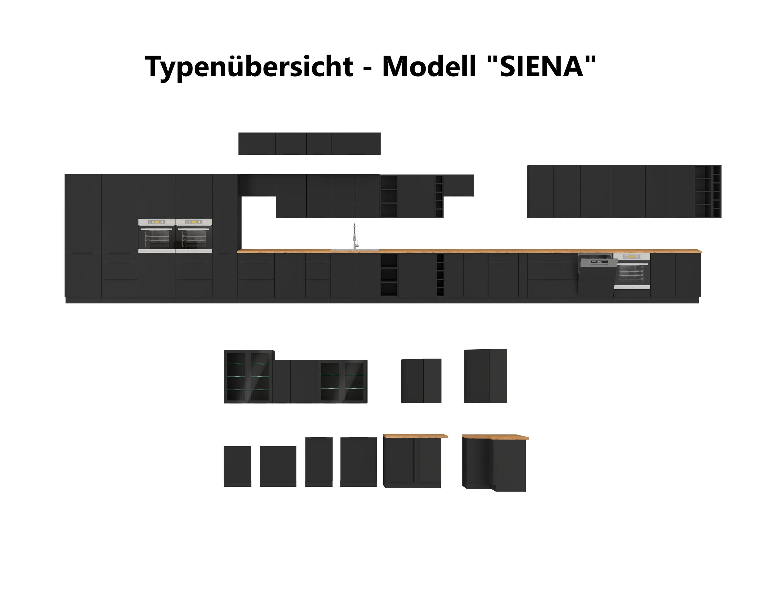 Winkelküche SIENA + MONZA 350x290 cm Küchenzeile Eckküche Küche XL Stauraum