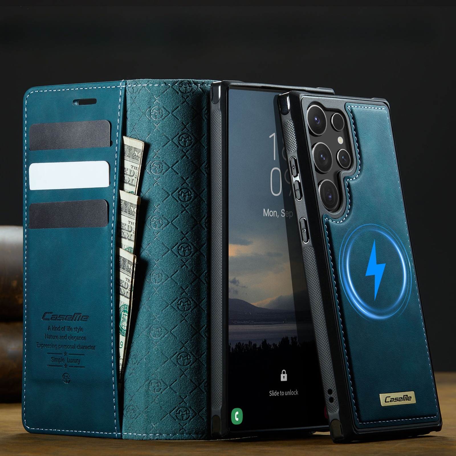Samsung Galaxy S24 Ultra 2in1 Leder Tasche   Magnet Hardcase Karten Etui MagSafe-Modul (RFID Schutz) - Blau