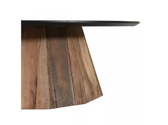 ANDREA - Table basse ronde 90x90cm bois Pin recyclé plateau noir piétement naturel