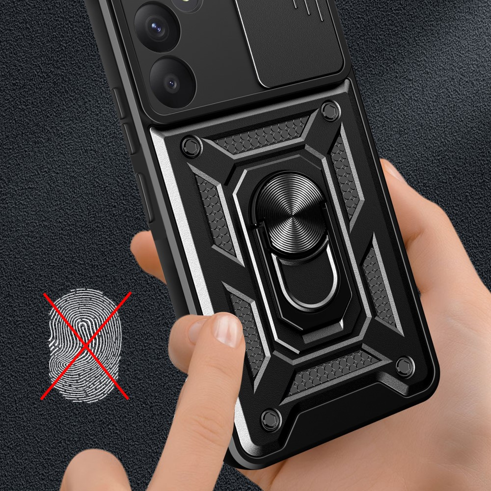 Samsung Galaxy A55 Hybrid Outdoor Hardcase Hülle mit Cam-Slider   Magnetischer Kickstand - Silber