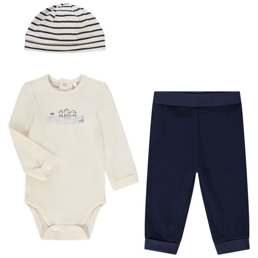 Ensemble long 3 pièces petit marin pour bébé garçon - Ecru
