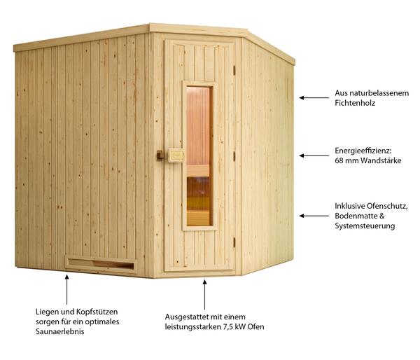 Weka Ecksauna Varberg mit Holztür inkl. Ofen,