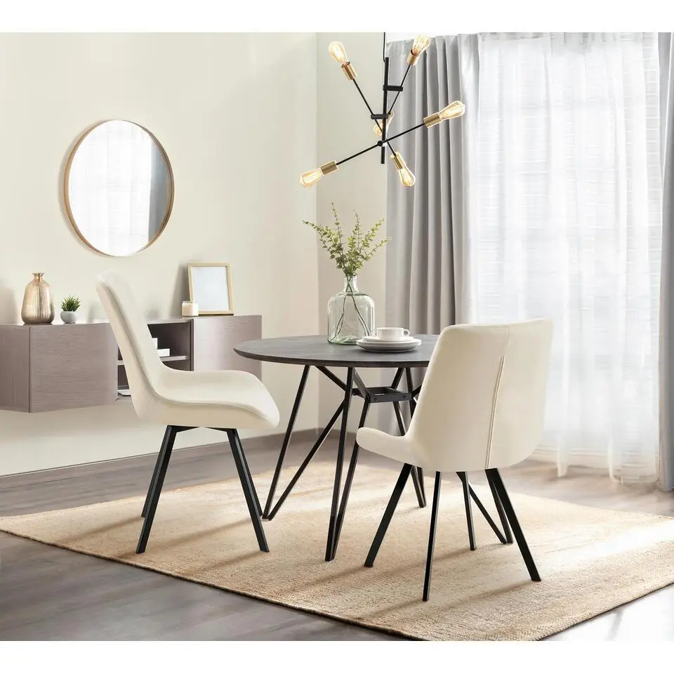 CLP Set van 2 Eetkamerstoel Lewes zwart Frame - Fluweel - creme