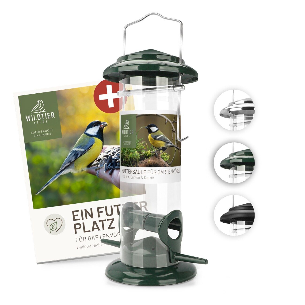 wildtier liebe Futtersäule für Samen, Körner & Kerne 23,5cm, Grün