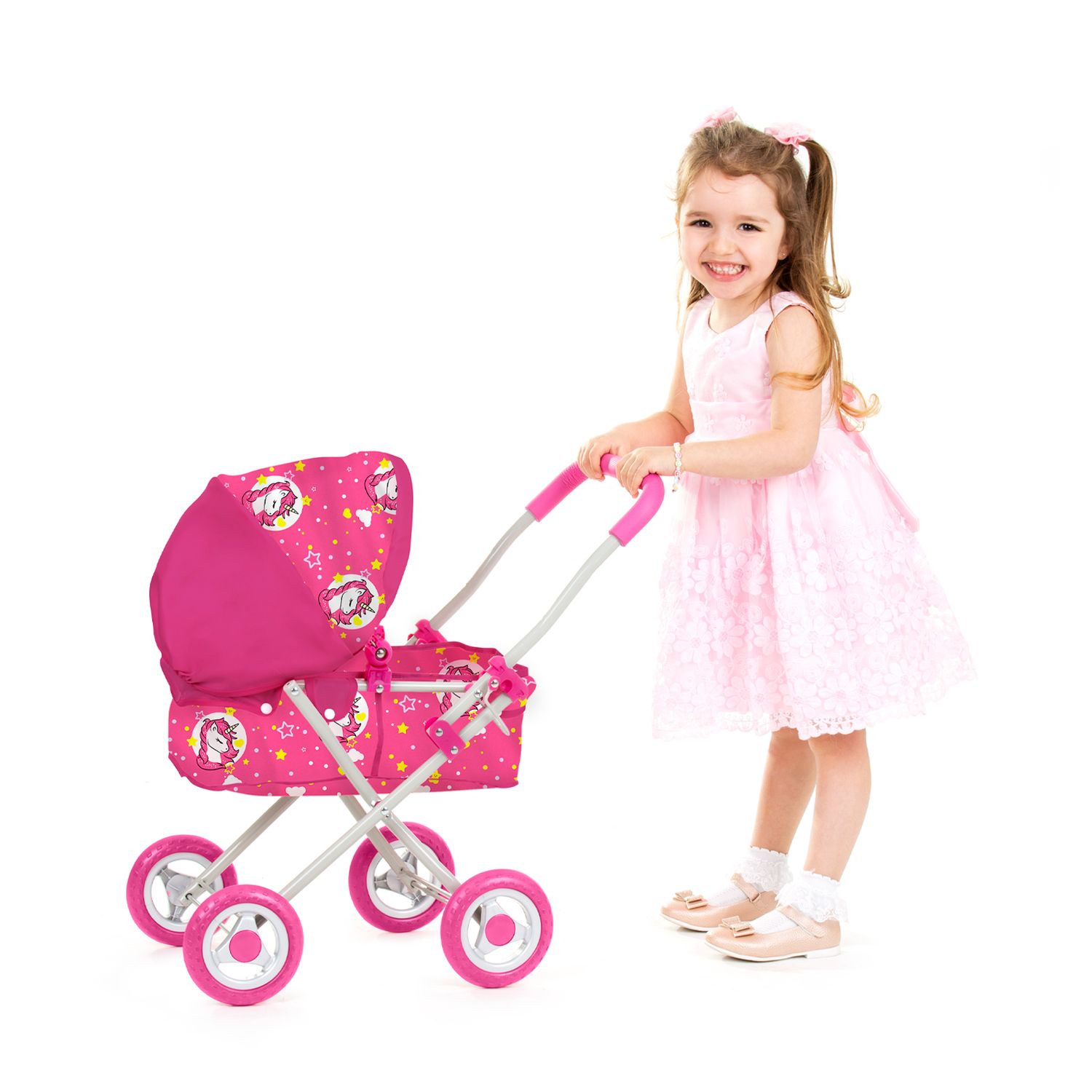 Chipolino Puppenwagen Emily Tasche, Sonnendach verstellbar, zusammenklappbar rosa pink