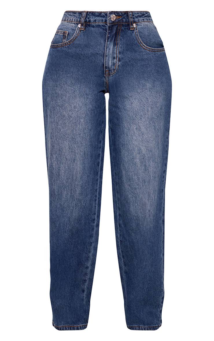 Délavage Vintage Jean Petite Taille Jambe Droite Taille Moyenne Léger