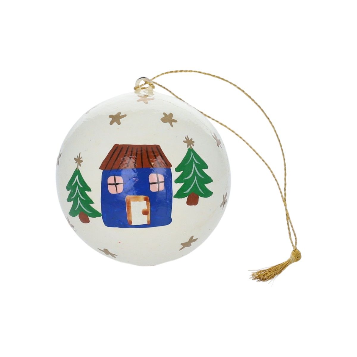 Boule de Noël écrue et maisons Atelier jasmin