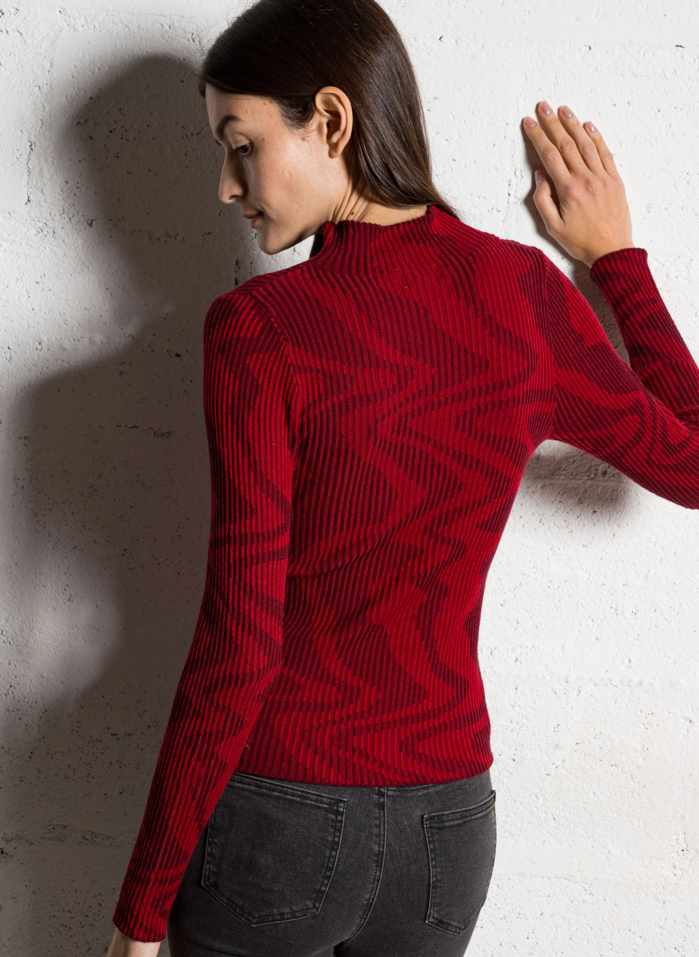Top col cheminé en maille | Rouge