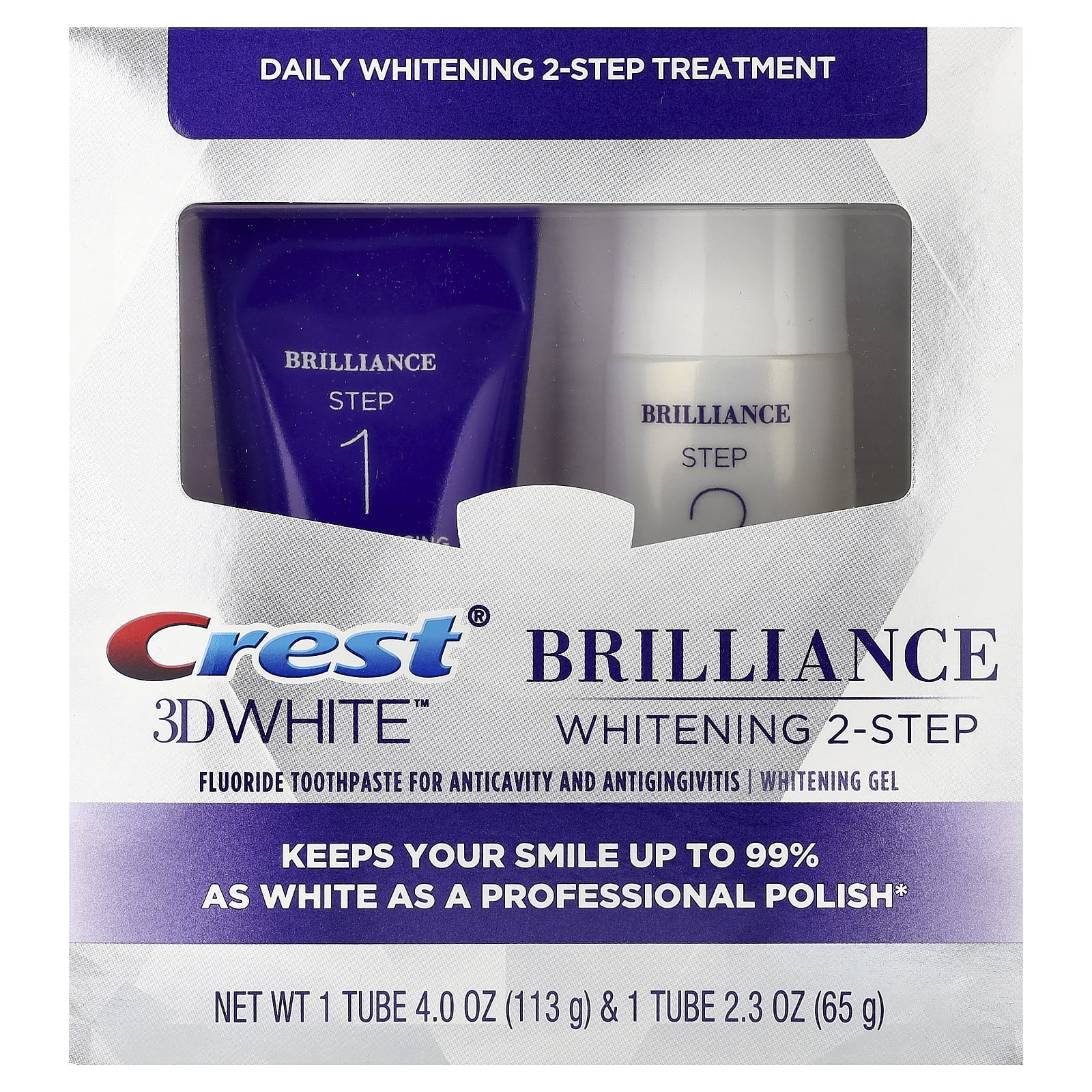 Crest, 3D White™, dagelijkse whitening 2-stappenbehandeling, 1 set