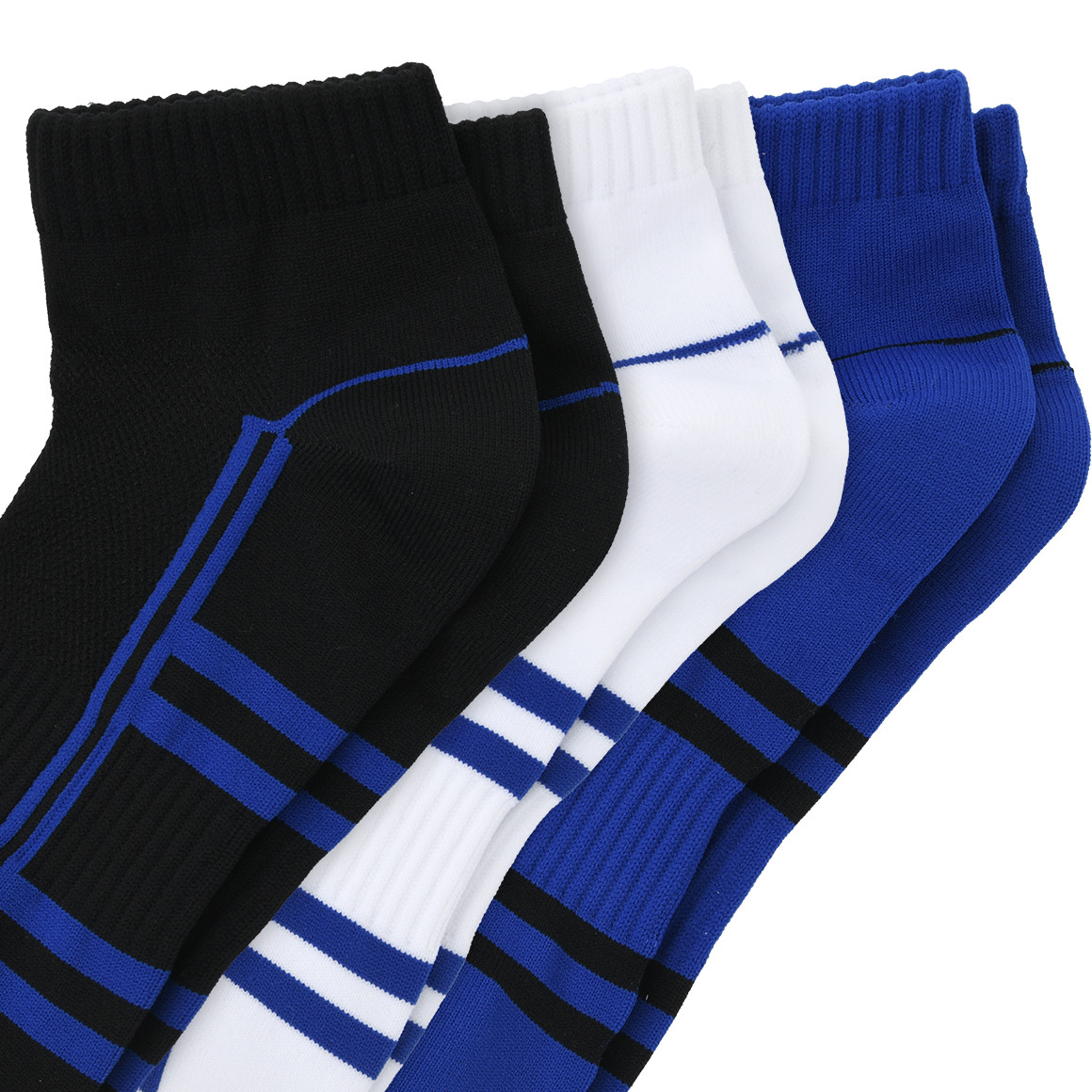 3 Paar Herren Sport-Sneaker-Socken im Set schwarz / blau / weiss