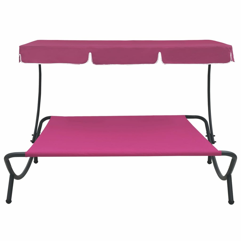 Lit de repos transat chaise longue d'extérieur 200 cm avec auvent rose