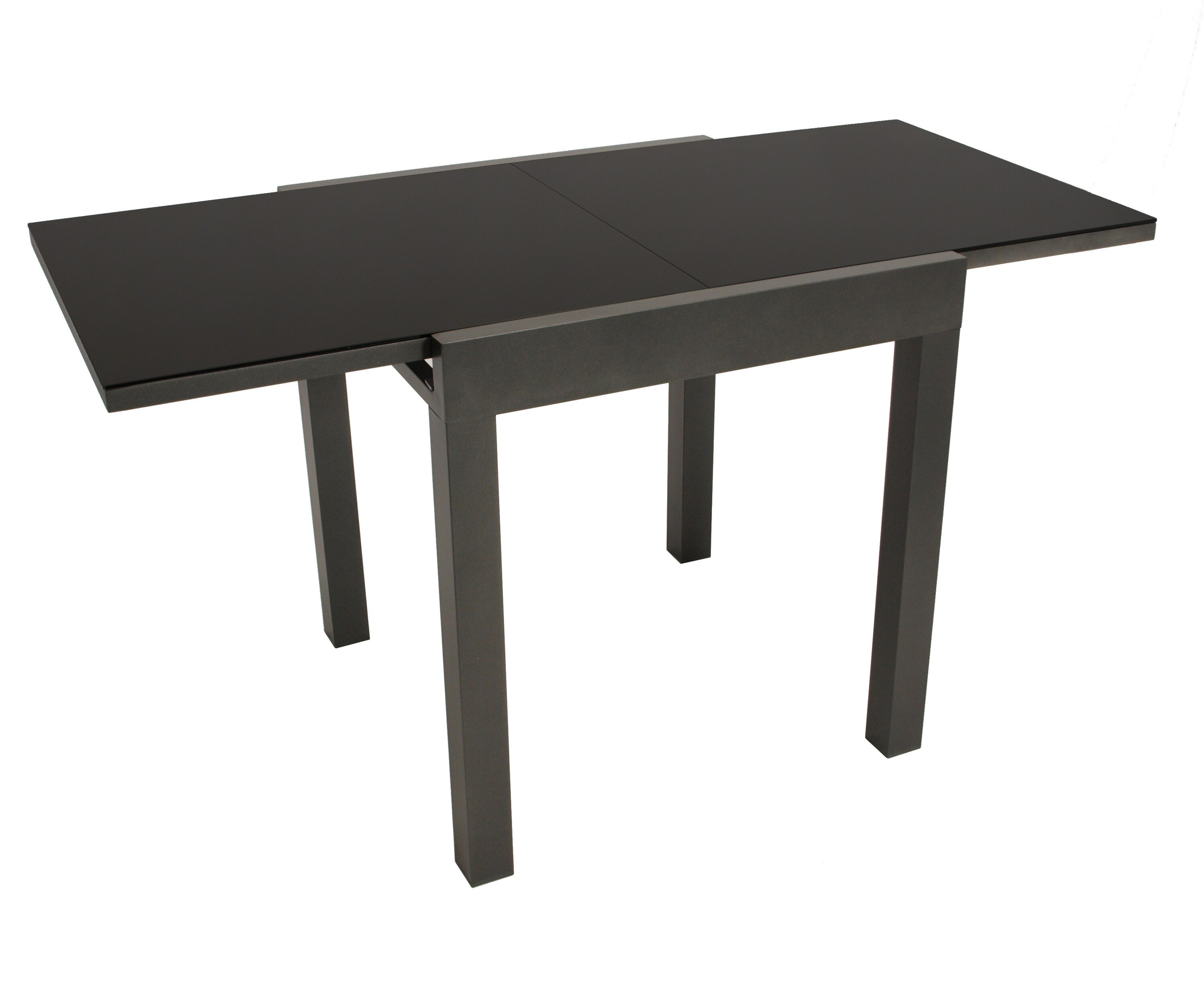 DEGAMO Balkon-Ausziehtisch ELBA 70/140x70cm, Aluminium anthrazit + Glas schwarz