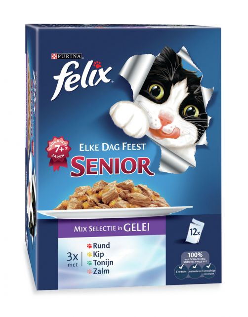 Felix Multipack Maaltijdzakjes Senior Elke Dag Feest - Kattenvoer - Mix 100 g