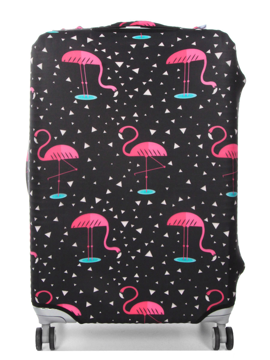 Housse de valise Periea Black with Pink Flamingos L