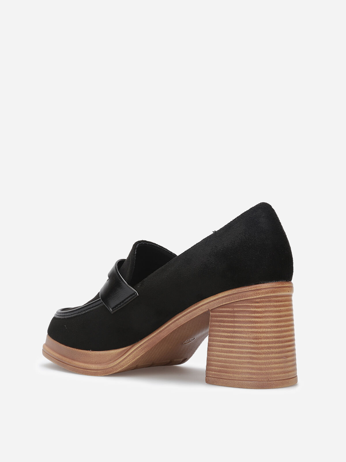 Mocassins bi-matériel à talon- Noir